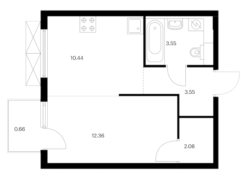 1-комнатная квартира 32.64 м², 12/24 эт., ЖК «Заречный парк»